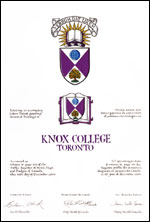 Lettres patentes concédant des emblèmes héraldiques au Knox College, Toronto