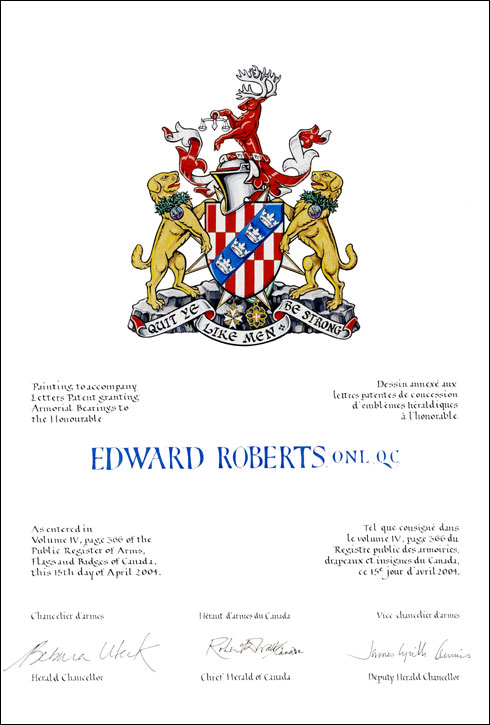 Lettres patentes concédant des emblèmes héraldiques à Edward Roberts