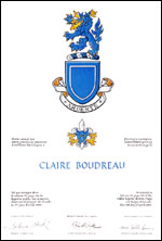 Letters patent granting heraldic emblems to Claire Boudreau