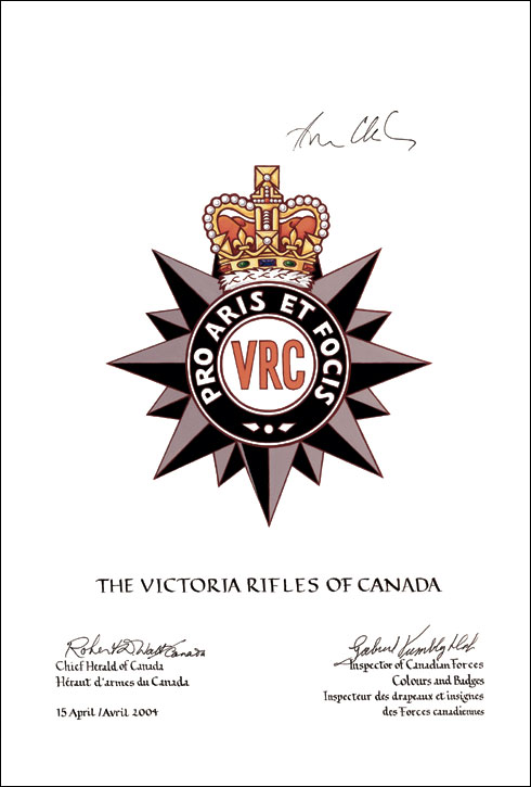 Approbation de l'insigne de The Victoria Rifles of Canada