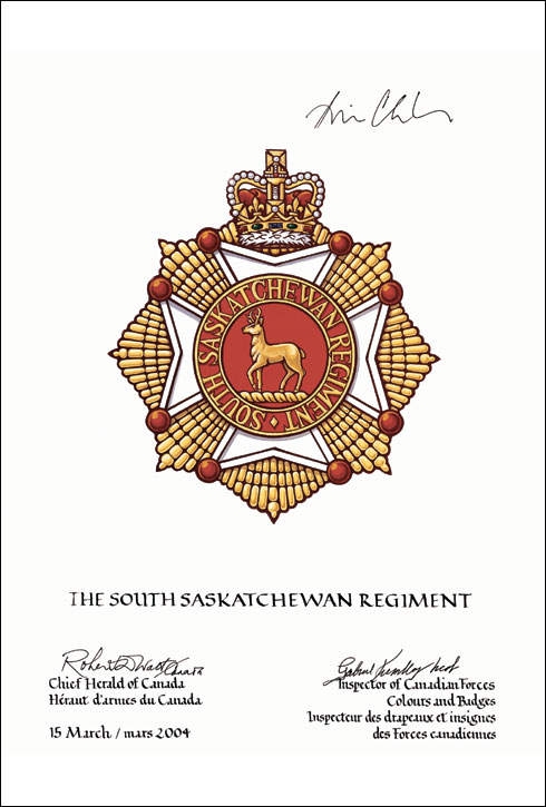 Approbation de l'insigne de The South Saskatchewan Regiment