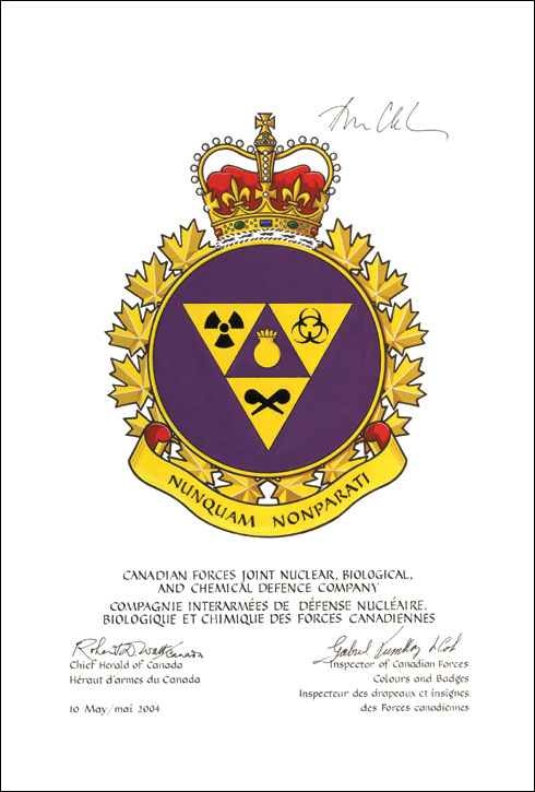 Approbation de l'insigne de la Compagnie interarmées de défense nucléaire, biologique et chimique des Forces canadiennes