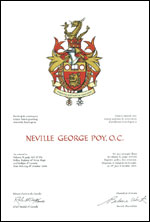 Letters patent granting heraldic emblems to Neville George Poy