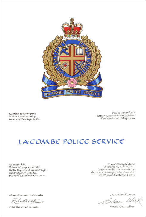 Lettres patentes concédant des emblèmes héraldiques au Lacombe Police Service