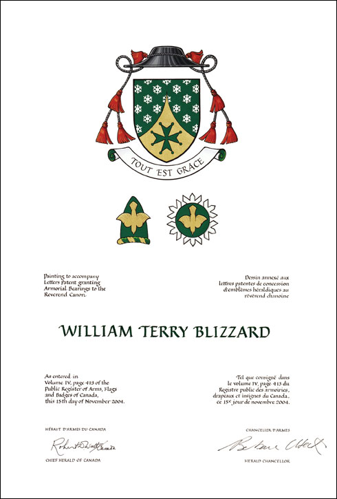 Lettres patentes concédant des emblèmes héraldiques à William Terry Blizzard