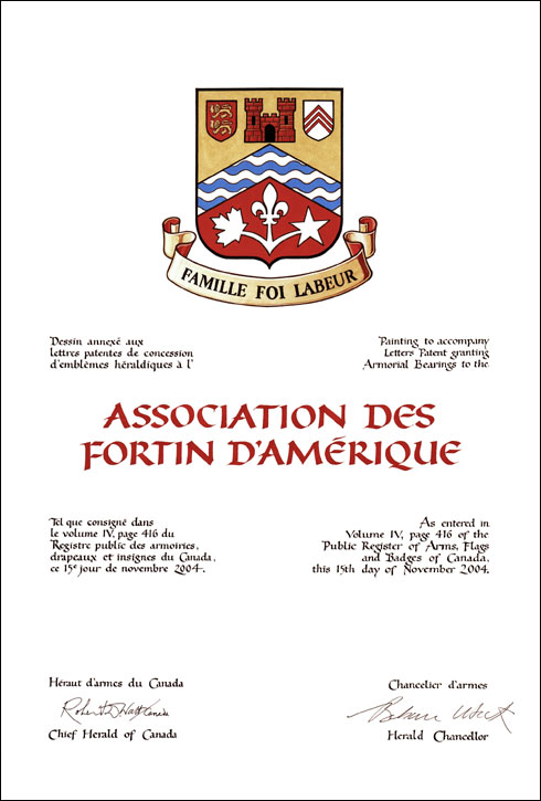 Lettres patentes concédant des emblèmes héraldiques à l'Association des Fortin d'Amérique