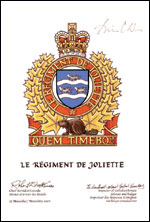 Approbation de l'insigne du Régiment de Joliette