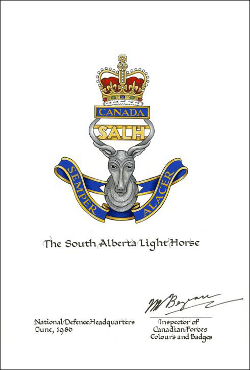 Approbation de l'insigne de The South Alberta Light Horse