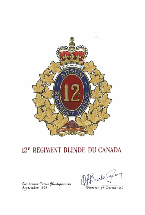 Approval of the Badge of the 12e Régiment blindé du Canada