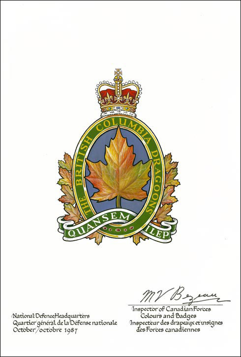 Approbation de l'insigne de The British Columbia Dragoons