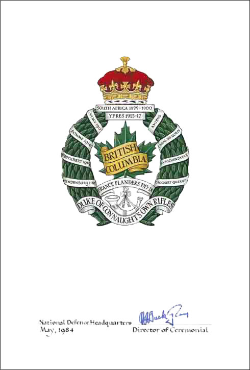 Approbation de l'insigne de The British Columbia Regiment (Duke of Connaught's own)