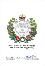 Approbation de l'insigne de The Queen's York Rangers (1st American Regiment)(RCAC)