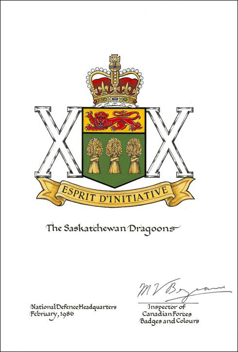 Approval of the Badge of The Saskatchewan Dragoons