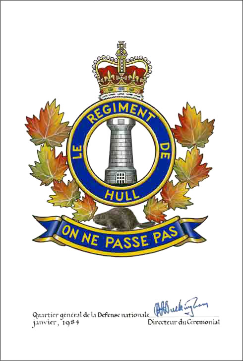 Approbation de l'insigne du Régiment de Hull (RCAC)