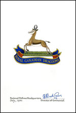 Approbation de l'insigne de The Royal Canadian Dragoons