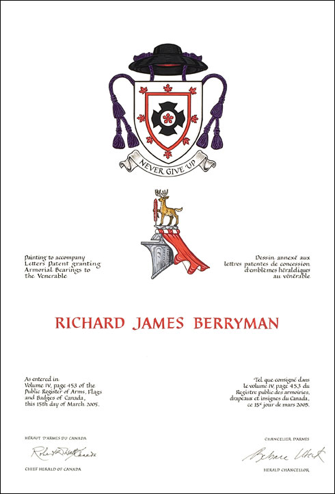 Lettres patentes concédant des emblèmes héraldiques à Richard James Berryman