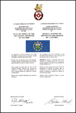 Lettres patentes enregistrant les emblèmes héraldiques du Lieutenant-gouverneur de l'Ontario