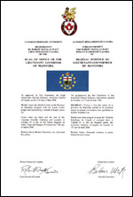 Lettres patentes enregistrant les emblèmes héraldiques du Lieutenant-gouverneur du Manitoba