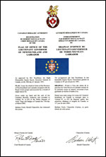 Letters patent registering the heraldic emblems of the Lieutenant Governor of Newfoundland and Labrador