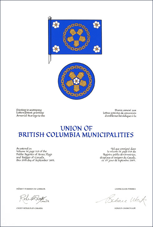 Lettres patentes concédant des emblèmes héraldiques à l'Union of British Columbia Municipalities