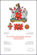 Letters patent granting heraldic emblems to The Huron University College Corporation