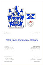 Letters patent granting heraldic emblems to Peter James Dickinson-Starkey