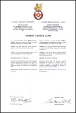 Letters patent registering the heraldic emblems of Robert George Elms