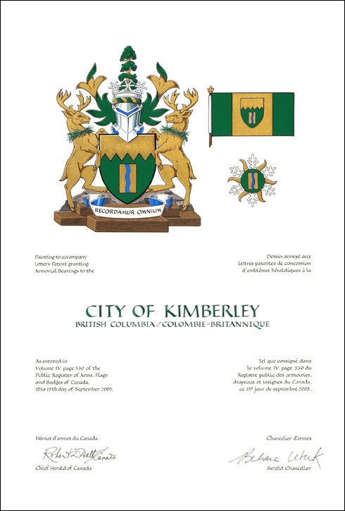 Lettres patentes concédant des emblèmes héraldiques à la City of Kimberley