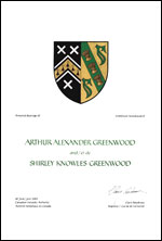 Confirmation du droit d’Arthur Alexander Greenwood de porter des armoiries