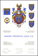 Letters patent granting heraldic emblems to Isidore Popowych