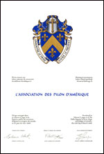 Letters patent granting heraldic emblems to L’Association des Pilon d’Amérique