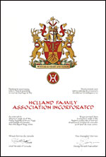 Letters patent granting heraldic emblems to the Helland Family Association Incorporated