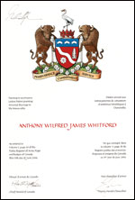 Lettres patentes concédant des emblèmes héraldiques à Anthony Wilfred James Whitford