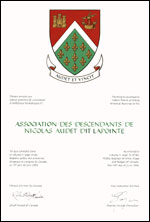 Letters patent granting heraldic emblems to the Association des descendants de Nicolas Audet dit Lapointe