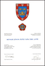 Letters patent granting heraldic emblems to Arthur Edwin Potts Von der lippe