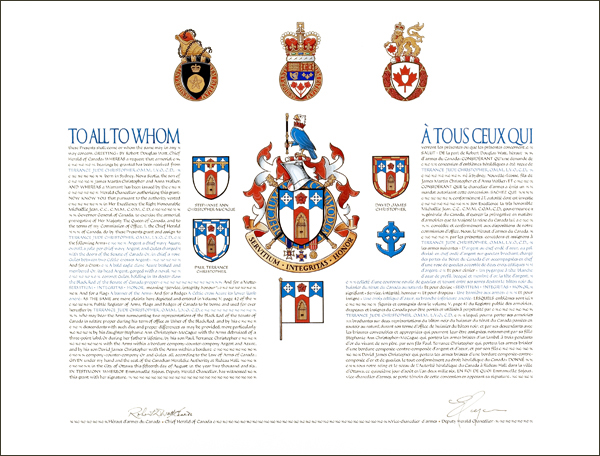 Letters patent granting heraldic emblems to Terrance Jude Christopher