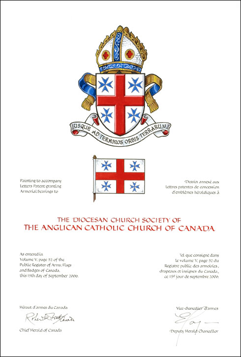 Letters patent granting heraldic emblems to The Diocesan Church Society of the Anglican Catholic Church of Canada