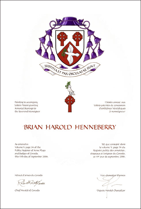 Letters patent granting heraldic emblems to Brian Harold Henneberry