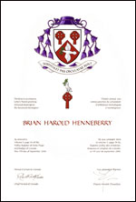 Letters patent granting heraldic emblems to Brian Harold Henneberry