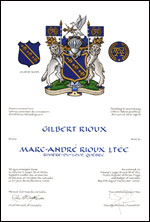 Letters patent granting heraldic emblems to Marc-André Rioux Ltée