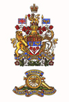 Badge of The Royal Regiment of Canadian Artillery, surmounted by the Royal Arms of Canada