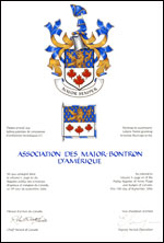 Letters patent granting heraldic emblems to the Association des Major-Bontron d'Amérique