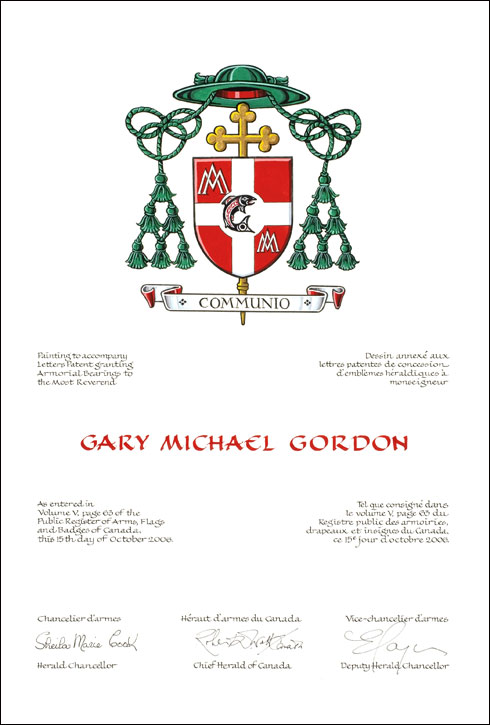 Letters patent granting heraldic emblems to Gary Michael Gordon