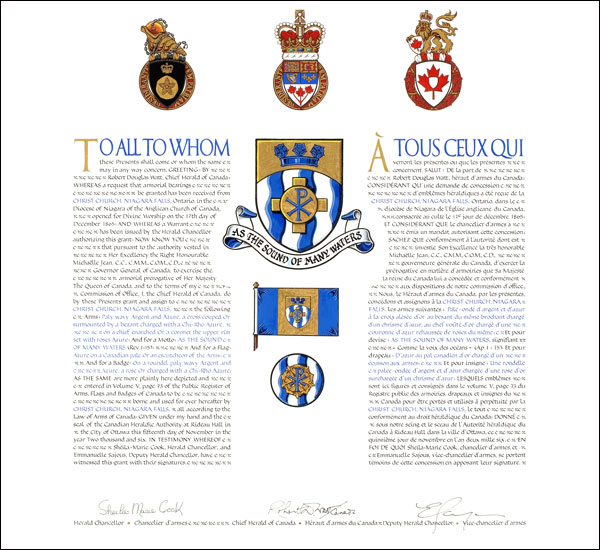 Letters patent granting heraldic emblems to Christ Church