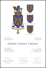 Letters patent granting heraldic emblems to Gérard Claude Carlier