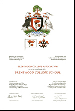 Letters patent granting heraldic emblems to Brentwood College Association, for use by Brentwood College School