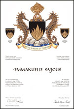 Letters patent granting heraldic emblems to Emmanuelle Sajous