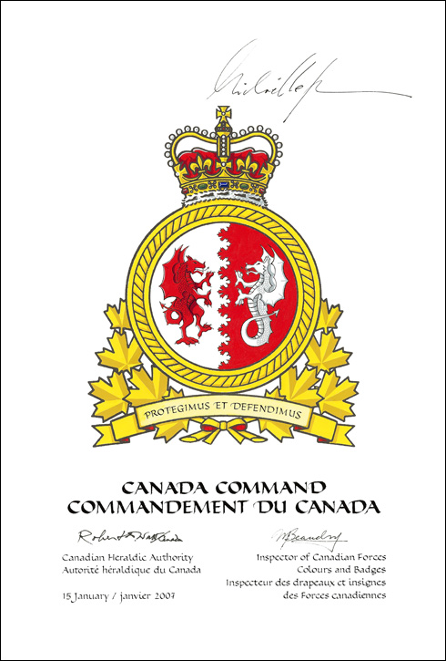 Lettres patentes aprouvant l'insigne du Commandement du Canada