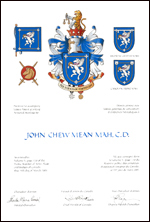 Letters patent granting heraldic emblems to John Chew Mean Mah