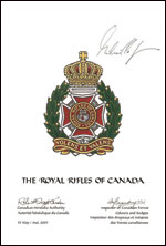 Lettres patentes approuvant un insigne pour The Royal Rifles of Canada